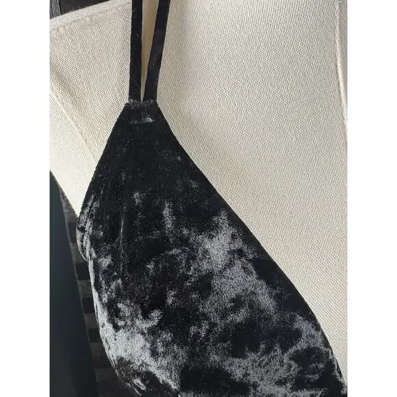 Victoria's Secret PINK Black Velvet Triangle Bralette Large Bra Women’s Tank - Picture 5 of 7